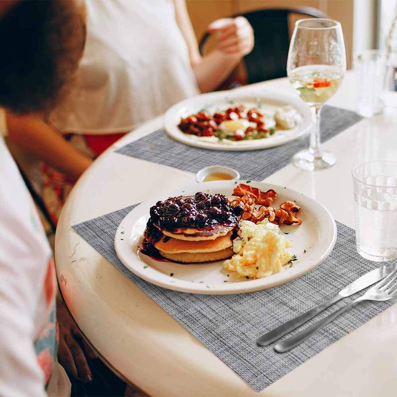 GIVERARE Placemats Set of 4, Heat-Resistant Woven Vinyl Place Mat, Non-Slip Washable PVC Table Mats, Easy to Clean Premium Plastic at for Dining, Kitchen Table (Smoky Gray) - Image 4